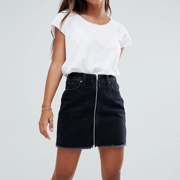 black denim zip skirt
